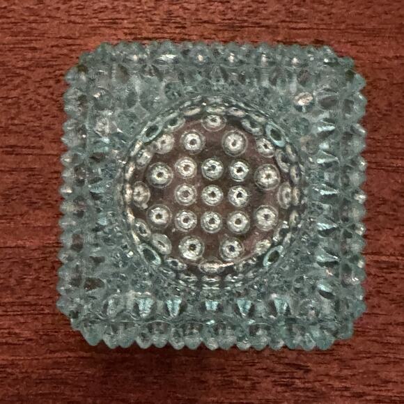 Vintage Blue Hobnail Glass Salt Cellar Square Ashtray Trinket Dish Retro MCM VTG - Picture 5 of 14